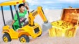 多多组装工程车！开着挖掘机去沙滩挖宝藏！