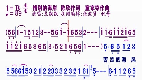 歌曲的动态简谱视频合集 龙飘飘演唱《惜别的海岸》的动态简谱