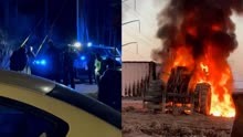 美数百抗议者在＂警察城＂与执法者起冲突 有人投燃烧物点燃工程车