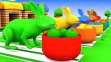 小兔子吃彩色的水果变色