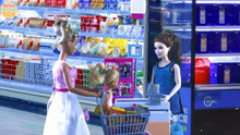 芭比带凯莉去超市买画画的颜料和零食