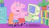 小猪佩奇：猪妈妈在电脑前工作，猪爸爸在做午饭，电脑出现故障