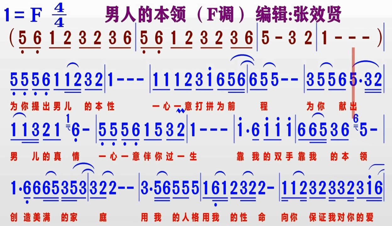 男性的本领简谱唱谱图片