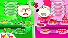 沃尔夫动画：露西vs小熊颜色挑战，粉色vs绿色食物，哪个更健康