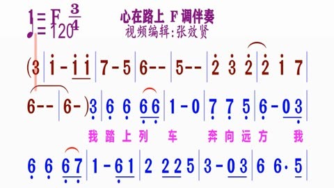 《心在路上》動態簡譜f調伴奏