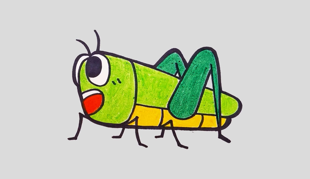儿歌多多昆虫简笔画 第26集 蚂蚱 画操场上快乐的小虫子