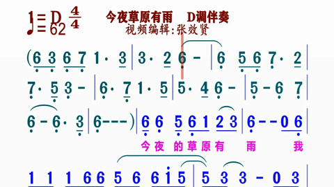 《今夜草原有雨》动态简谱d调伴奏