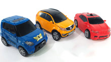 全新托宝战士三合一变形汽车玩具开箱：3辆玩具车合体变身机器人